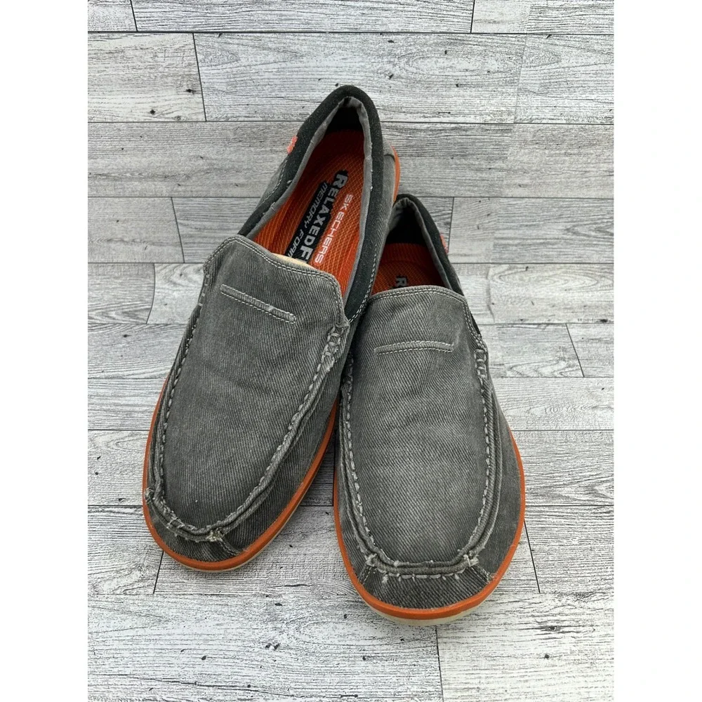 Skechers Relaxed Fit Men's Charcoal Canvas Loafer Shoes Slip On Size 9